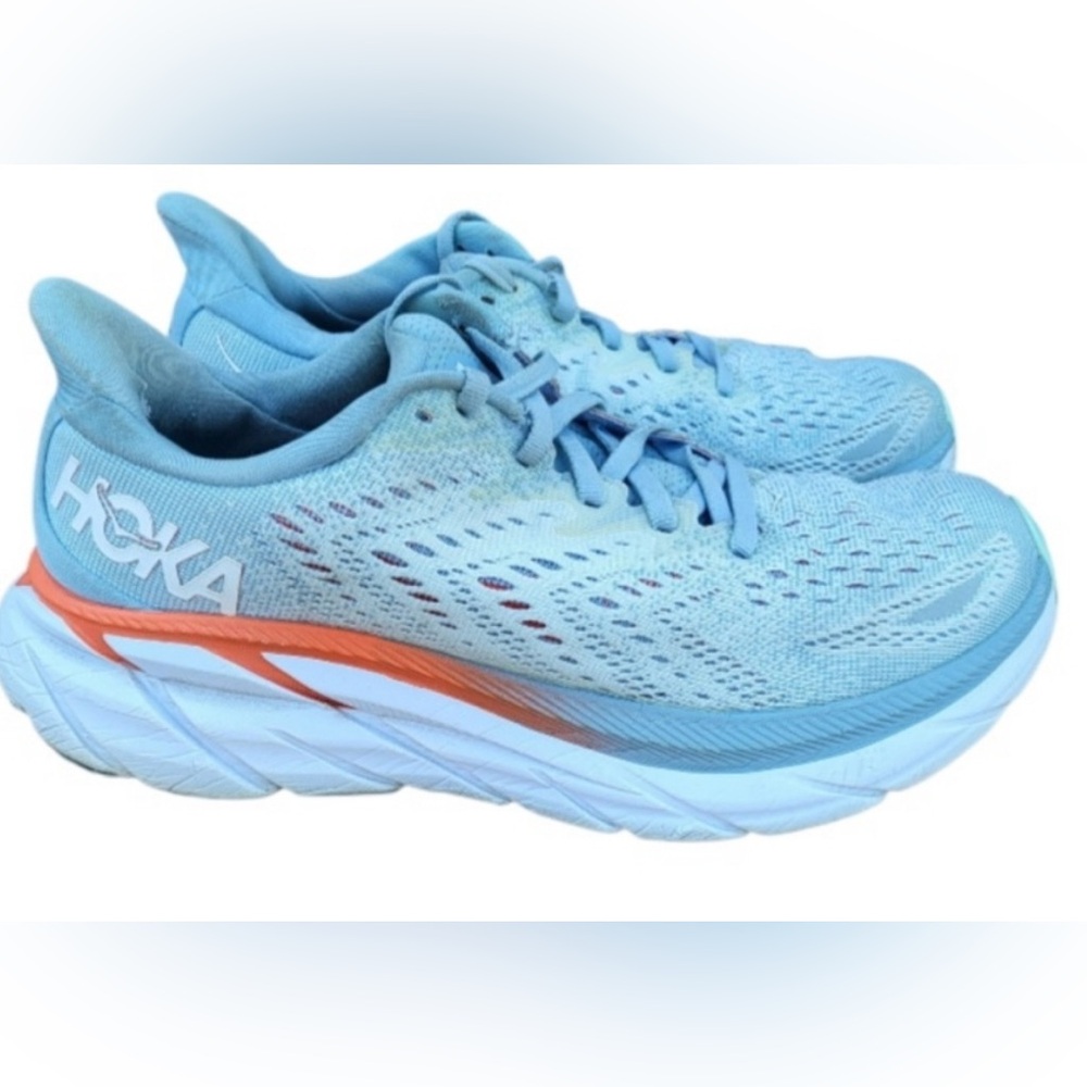 Hoka Clifton 8 One Athletic Running Tennis Jog Shoe Sneaker Blue Gray Women 7